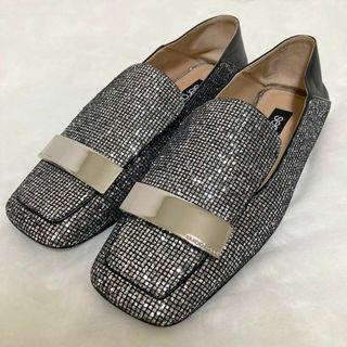 セルジオロッシ(Sergio Rossi)の美品　セルジオロッシ　sr1　フラットシューズ　グリッター　切替　35 1/2(スリッポン/モカシン)