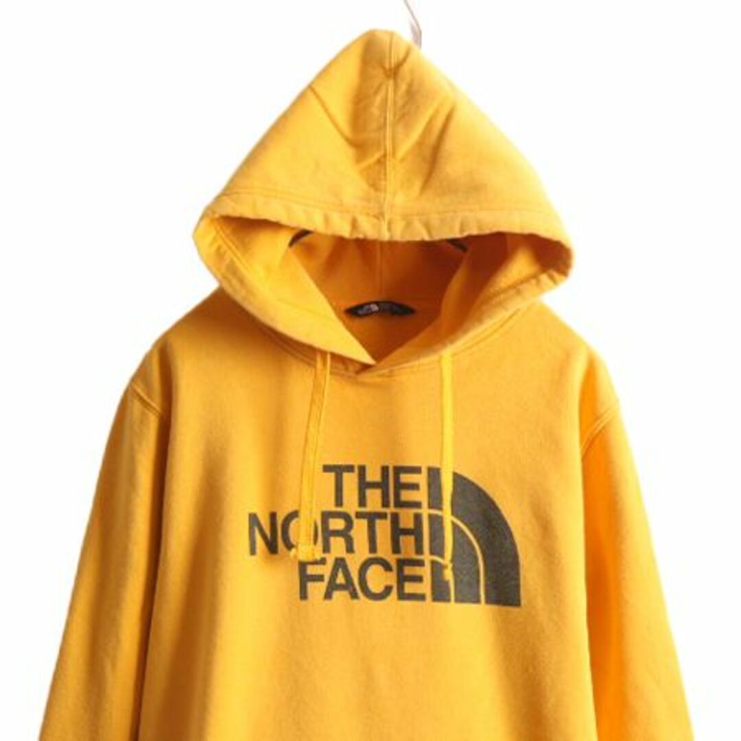 THE NORTH FACE(ザノースフェイス)のノースフェイス プリント スウェット フード パーカー メンズ M 古着 The North Face プルオーバー 裏起毛 トレーナー アウトドア 薄手 黄 メンズのトップス(パーカー)の商品写真