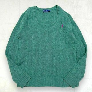 ポロラルフローレン(POLO RALPH LAUREN)のポロラルフローレン カシミヤ混 ケーブル編み ニット Vネック ロゴ刺繍 XS(ニット/セーター)