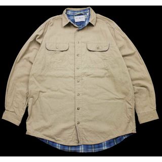 エルエルビーン(L.L.Bean)のカナダ製 L.L.Bean タータンチェック ネルライナー コットン ラインドハリケーンシャツ カーキ L-T★アウトドア キャンプ オーバーサイズ(シャツ)