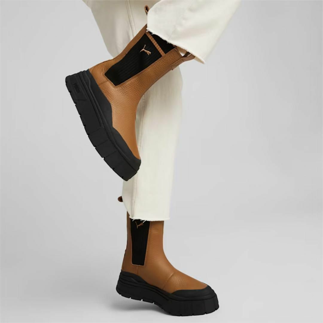 PUMA(プーマ)の新品　本革 24.5cm メイズ　スタック　チェルシー　ブーツ　e43 p123 レディースの靴/シューズ(ブーツ)の商品写真
