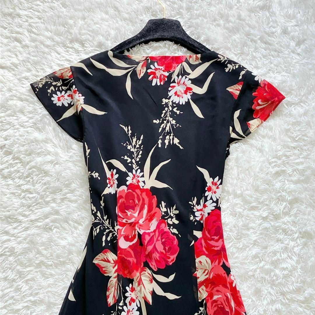 極美品✨️ローラアシュレイ ロングワンピース 11号 L 花柄 総柄 ブラック