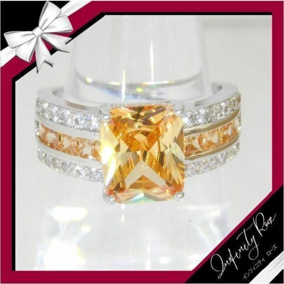 （R047SO）12号　オレンジ豪華煌めく華やかゴージャスワイドリング　指輪 レディースのアクセサリー(リング(指輪))の商品写真