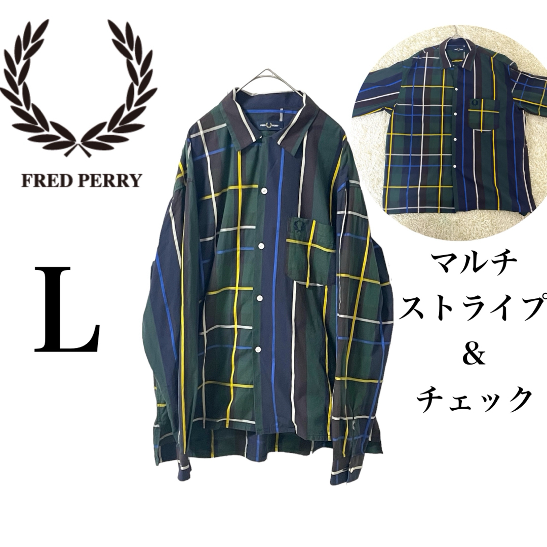 FRED PERRY(フレッドペリー)の激レア フレッドペリー FLED PERRYマルチカラーストライプシャツ L メンズのトップス(シャツ)の商品写真