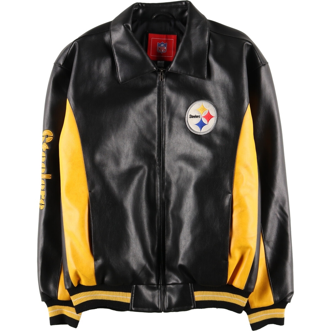 古着 NFL PITTSBURGH STEELERS ピッツバーグスティーラーズ バックロゴ フェイクレザーブルゾンタイプ メンズL /eaa416171 メンズのジャケット/アウター(レザージャケット)の商品写真