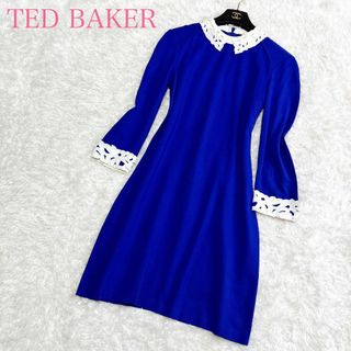 テッドベイカー(TED BAKER)のテッドベイカー お嬢様ワンピース ひざ丈 2 M レース 白襟 カフス(ひざ丈ワンピース)