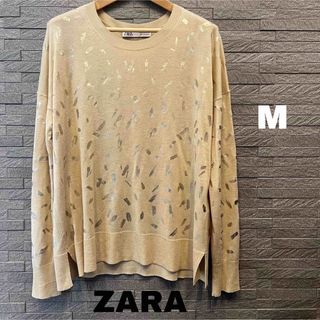 ザラ(ZARA)のザラ ZARA トップス ニット メタリック トップス　セーター　長袖　総柄　M(ニット/セーター)