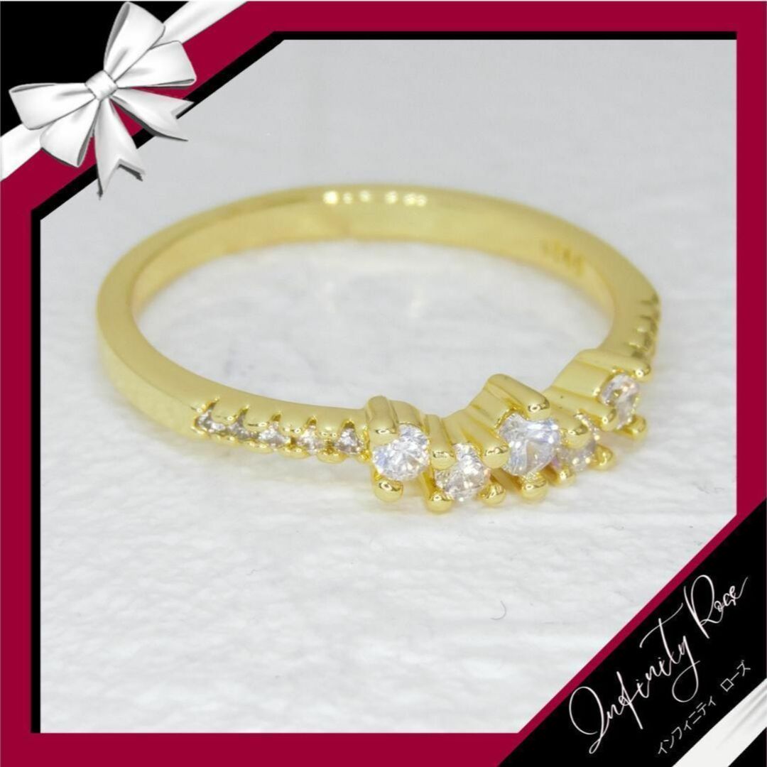 （R048G）19号　ゴールドシャンデリア煌めく細リング　高価爪留指輪 レディースのアクセサリー(リング(指輪))の商品写真
