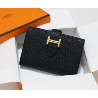 エルメス(Hermes)のエルメス べアンカードケース ブラック×ゴールド金具(財布)