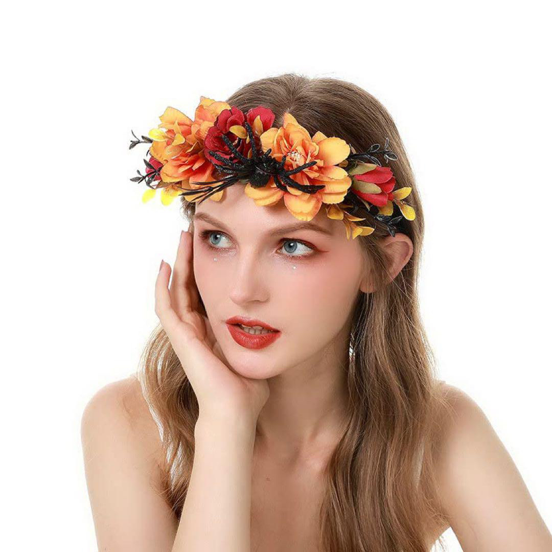 カチューシャ 蜘蛛 花 ハロウィン 仮装 かわいい フラワー レディースのヘアアクセサリー(カチューシャ)の商品写真