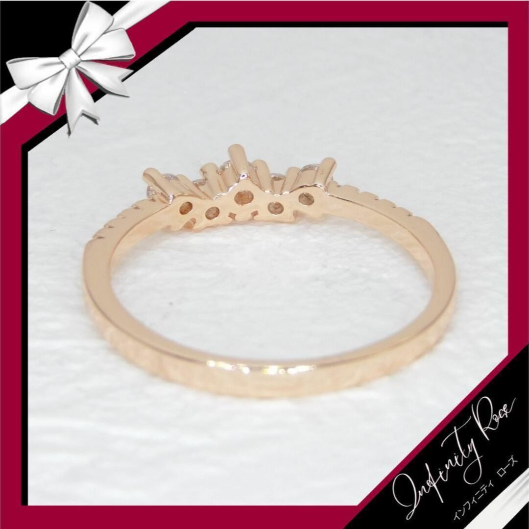 （R048P）15号　ピンクゴールドシャンデリア煌めく細リング　高価爪留指輪 レディースのアクセサリー(リング(指輪))の商品写真
