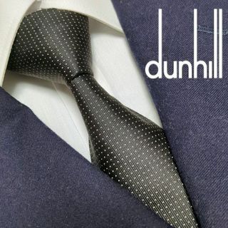 ダンヒル(Dunhill)の美品 ダンヒル ネクタイ 無地 ピンドット 高級シルク 光沢感 イギリス製 黒(ネクタイ)