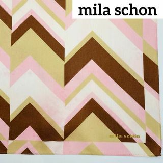 ミラショーン(mila schon)の★mila schon★ハンカチ 大判 シェブロン柄 ピンク ブラウン ホワイト(ハンカチ)