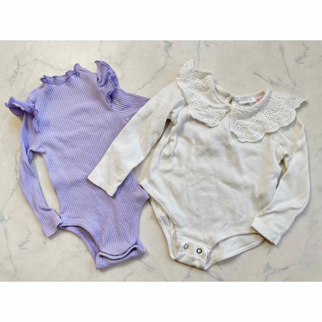 ZARA KIDS(ザラキッズ)のzarababy ビッグカラー　襟レースロンパース　80 フリル　まとめ売り キッズ/ベビー/マタニティのベビー服(~85cm)(ロンパース)の商品写真