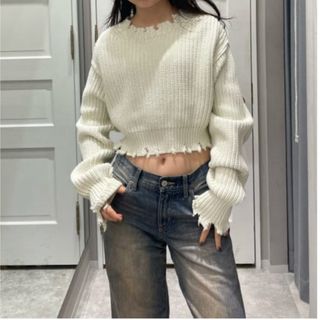 スライ(SLY)のDAMAGE CROPPED KNIT トップス　SLY(ニット/セーター)