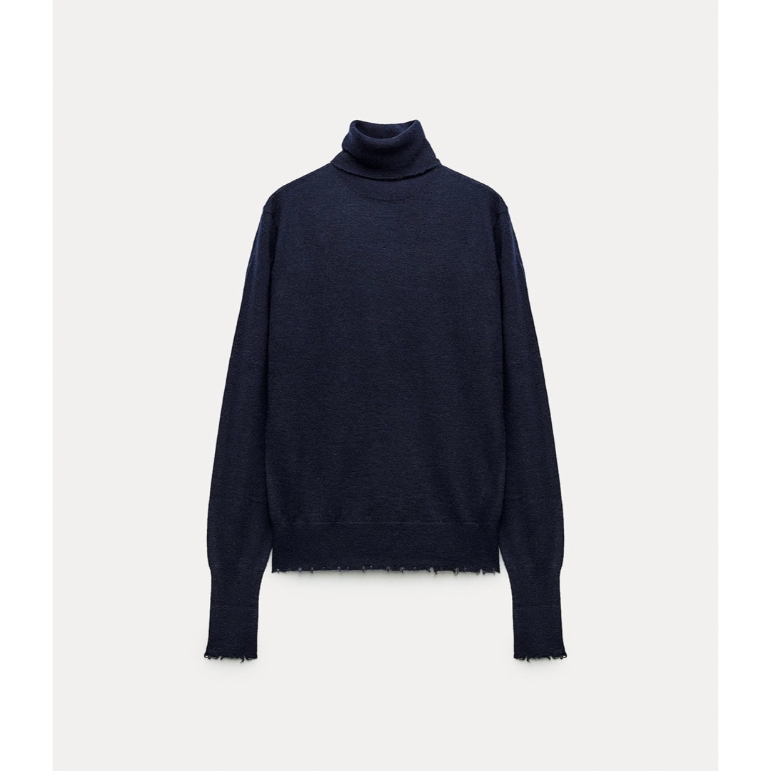 ZARA(ザラ)の新品タグ付！ZARA ザラ＊クラッシュ加工ニットタートル　ネイビー　M レディースのトップス(ニット/セーター)の商品写真