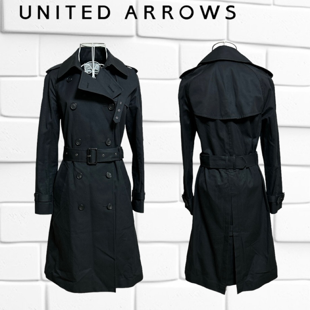 UNITED ARROWS(ユナイテッドアローズ)の【 UNITED ARROWS】 ノーカラー ギャバ トレンチコート 38 黒 レディースのジャケット/アウター(トレンチコート)の商品写真