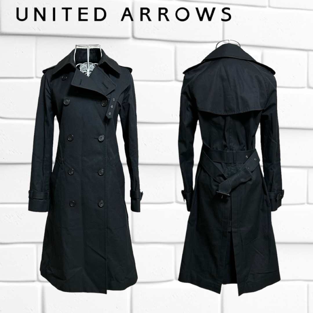 UNITED ARROWS(ユナイテッドアローズ)の【 UNITED ARROWS】 ノーカラー ギャバ トレンチコート 38 黒 レディースのジャケット/アウター(トレンチコート)の商品写真