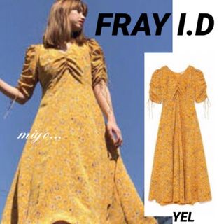 フレイアイディー(FRAY I.D)の[美品]FRAY I.D/ ギャザースリーププリントワンピース(ロングワンピース/マキシワンピース)