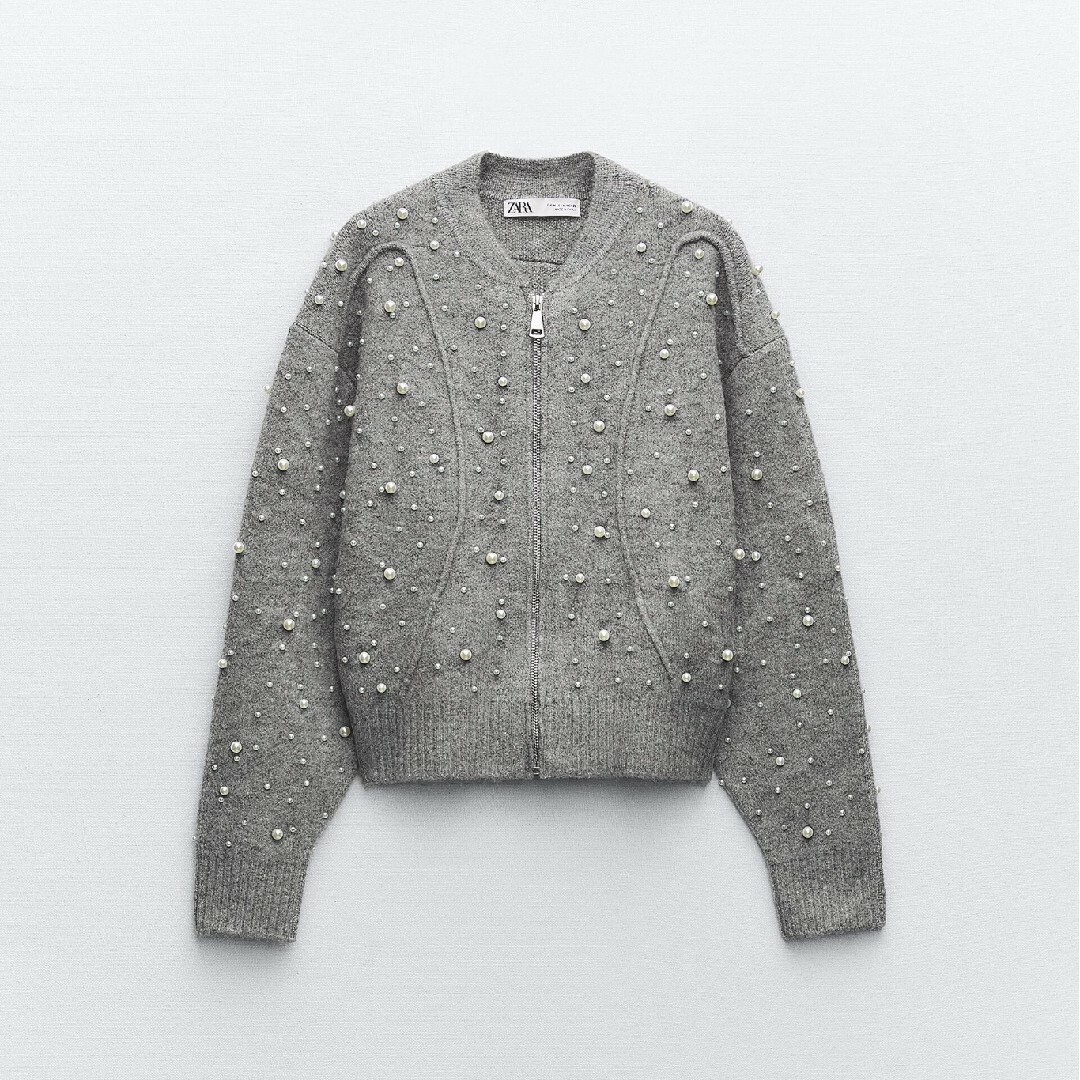 ZARA - ZARA フェイクパール ニットボンバージャケット Sサイズ ZARA - ZARA フェイクパール ニットボンバージャケット Sサイズ