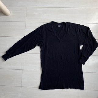 ユニクロ(UNIQLO)のUNIQLO ユニクロ プレミアムコットン メンズ ロンT 七分袖  ブラック(Tシャツ/カットソー(七分/長袖))