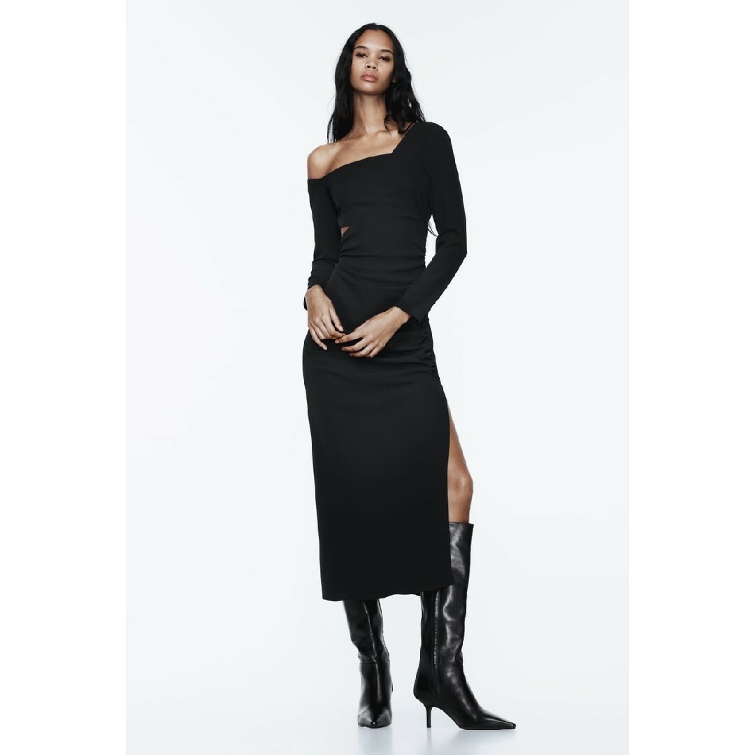 ZARA - ZARA アシンメトリー ドレープ ミディワンピース Lサイズ ZARA - ZARA アシンメトリー ドレープ ミディワンピース Lサイズ