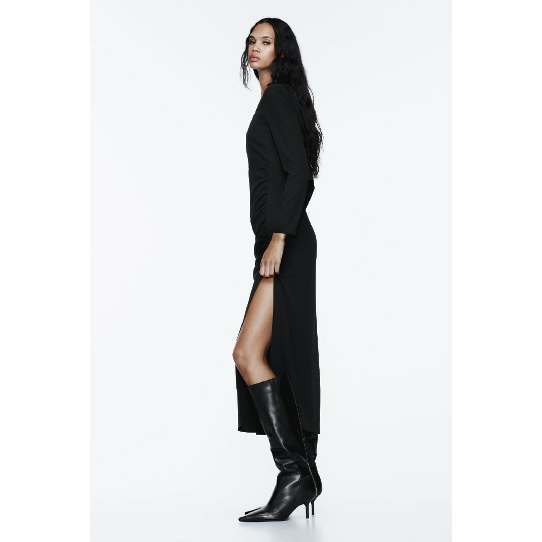 ZARA - ZARA アシンメトリー ドレープ ミディワンピース Lサイズ ZARA - ZARA アシンメトリー ドレープ ミディワンピース Lサイズ