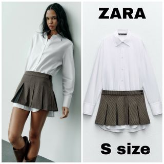 ザラ(ZARA)のZARA　コントラストシャツワンピース　Sサイズ(ミニワンピース)