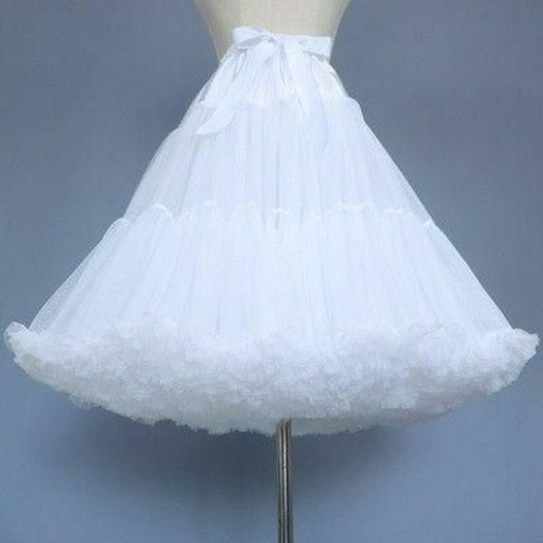 ふわふわ パニエ55cm 白 ドレス　ロリータ コスプレ 量産　チュール　結婚式 レディースのスカート(その他)の商品写真