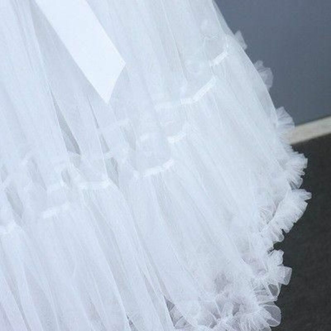 ふわふわ パニエ55cm 白 ドレス　ロリータ コスプレ 量産　チュール　結婚式 レディースのスカート(その他)の商品写真