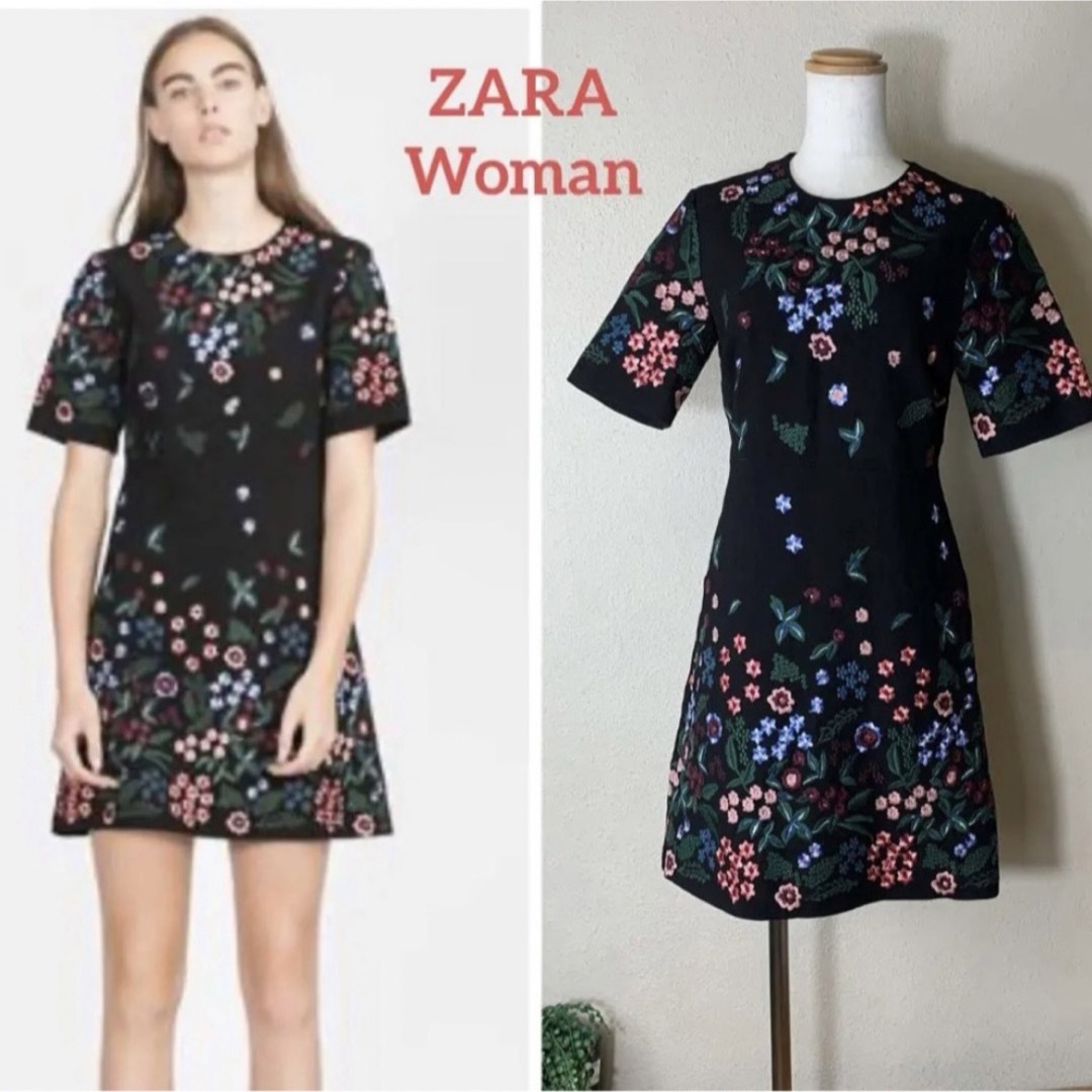 ZARA(ザラ)の【小松菜奈・中条あやみ着用】 ZARA WOMAN 花柄刺繍　ワンピース　S レディースのワンピース(ひざ丈ワンピース)の商品写真