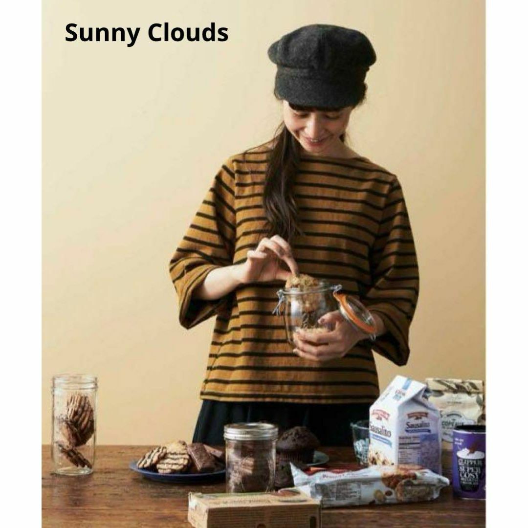 Sunny clouds（FELISSIMO）(サニークラウズ)のサニークラウズ Sunny CloudsチョコボーダーＴシャツ（キャラメル） レディースのトップス(Tシャツ(長袖/七分))の商品写真