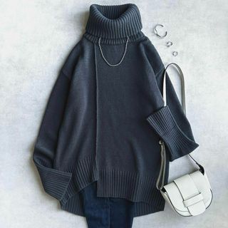 アメリヴィンテージ(Ameri VINTAGE)のAmeri TURN DOWN TURTLE KNIT タートルニット ネイビー(ニット/セーター)