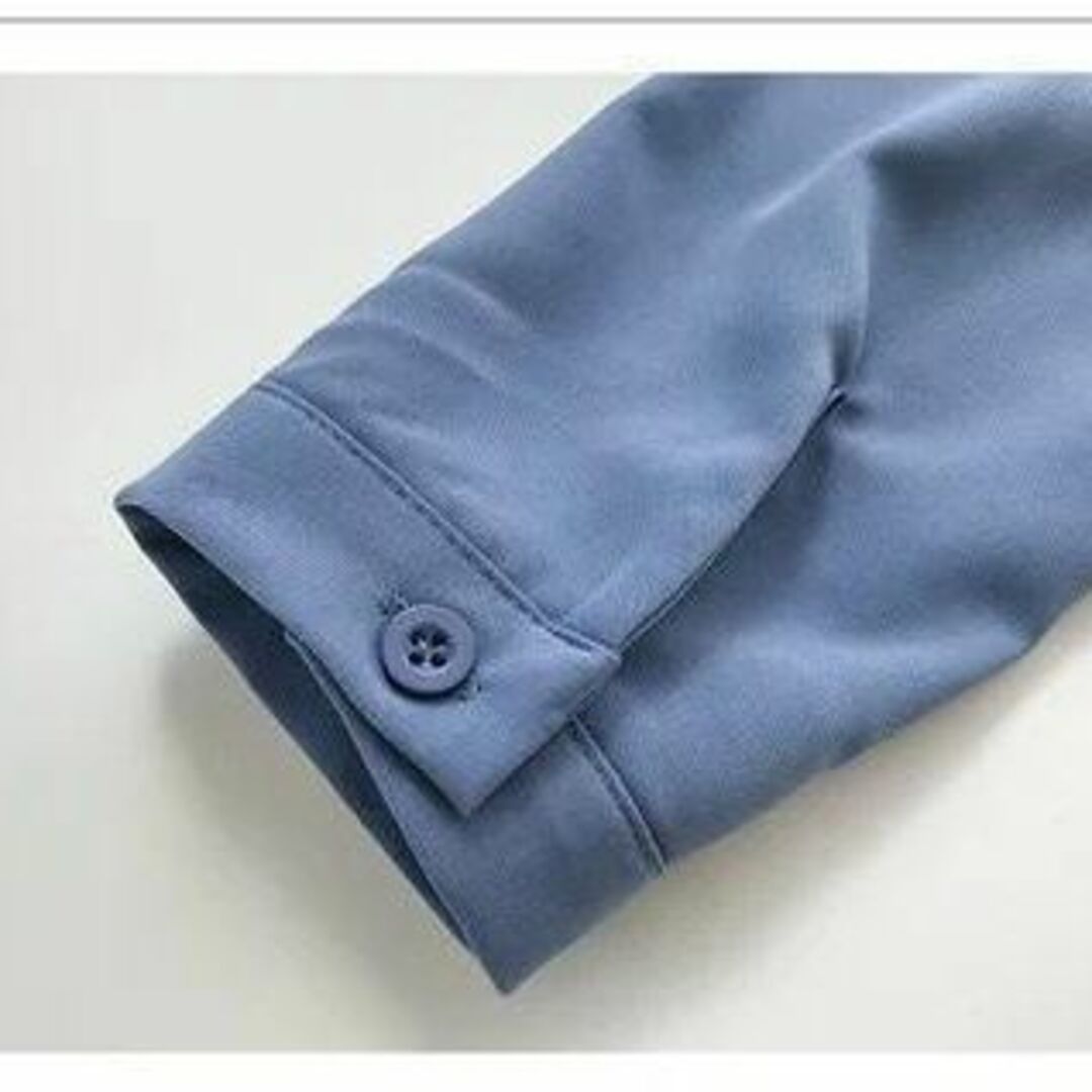 きれいめでおしゃれ♪上品な長袖シャツ♪カジュアル ビジネス 韓国服 青 4XL レディースのトップス(シャツ/ブラウス(長袖/七分))の商品写真