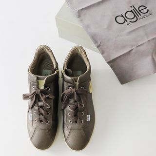 未使用 AGILE BY RUCOLINE アージレバイルコライン COURMAYEUR J サイドジップ 厚底 スニーカー 38/ベージュ レース【2400013724036】(スニーカー)