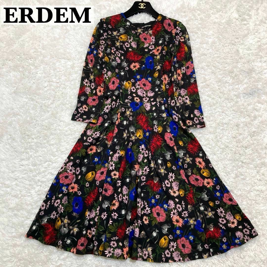 Erdem(アーデム)の極美品♡ アーデム 七分袖 花柄ワンピース 裏地シルク 38 ミモレ丈 レディースのワンピース(ひざ丈ワンピース)の商品写真