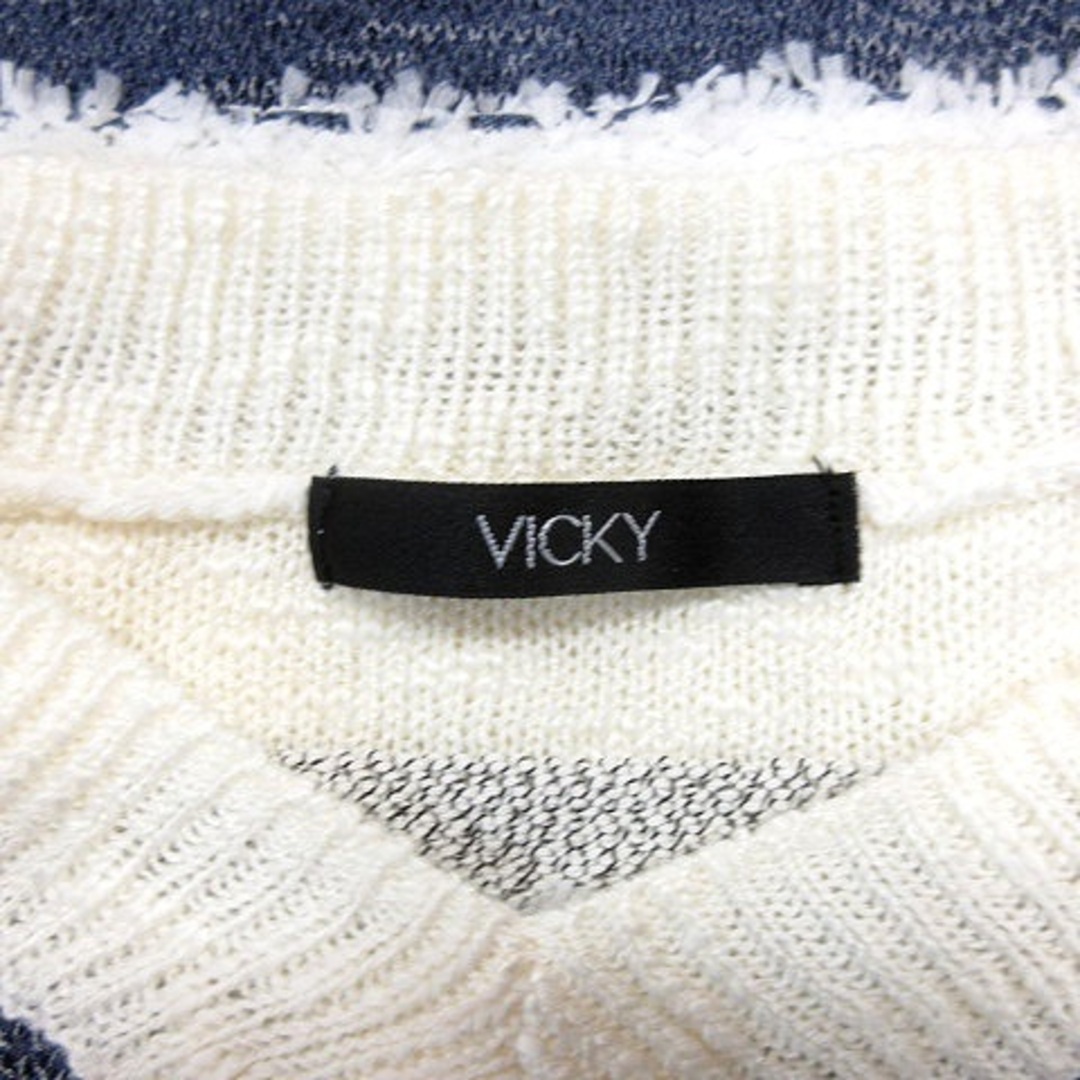 VICKY(ビッキー)のビッキー ニットセーター Vネック 切替 ボーダー 長袖 2 アイボリー 白 紺 レディースのトップス(ニット/セーター)の商品写真