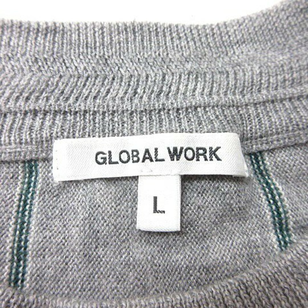 GLOBAL WORK(グローバルワーク)のグローバルワーク ニット カットソー ストライプ 長袖 L グレー レディースのトップス(ニット/セーター)の商品写真