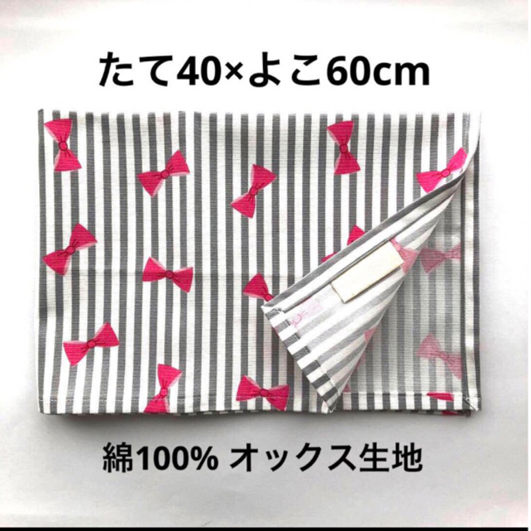 給食セット ランチョンマット 40×60 巾着袋 小学生 女の子 リボン 給食袋 ハンドメイドのキッズ/ベビー(外出用品)の商品写真
