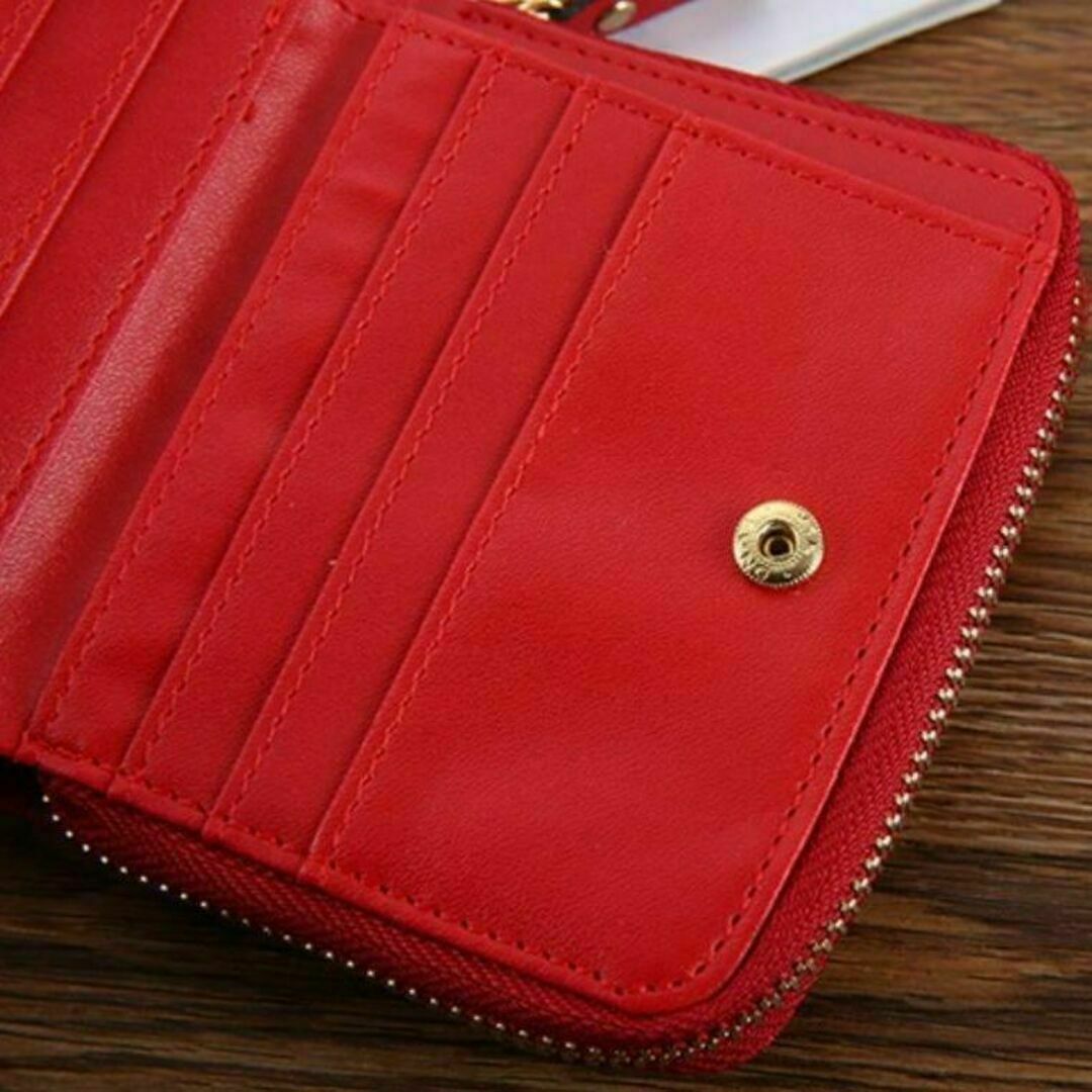 【人気】ミニ財布　二つ折り　ミニウォレット　キルティング　赤　韓国　上品　くすみ レディースのファッション小物(財布)の商品写真