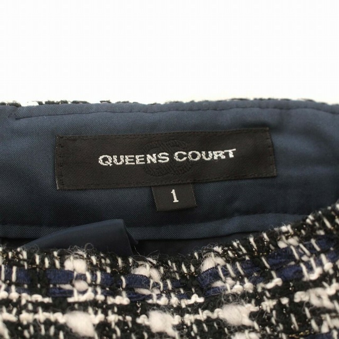 QUEENS COURT(クイーンズコート)のクイーンズコート パール付ファンシー ツイード スカート 1 S ネイビー  レディースのスカート(ひざ丈スカート)の商品写真