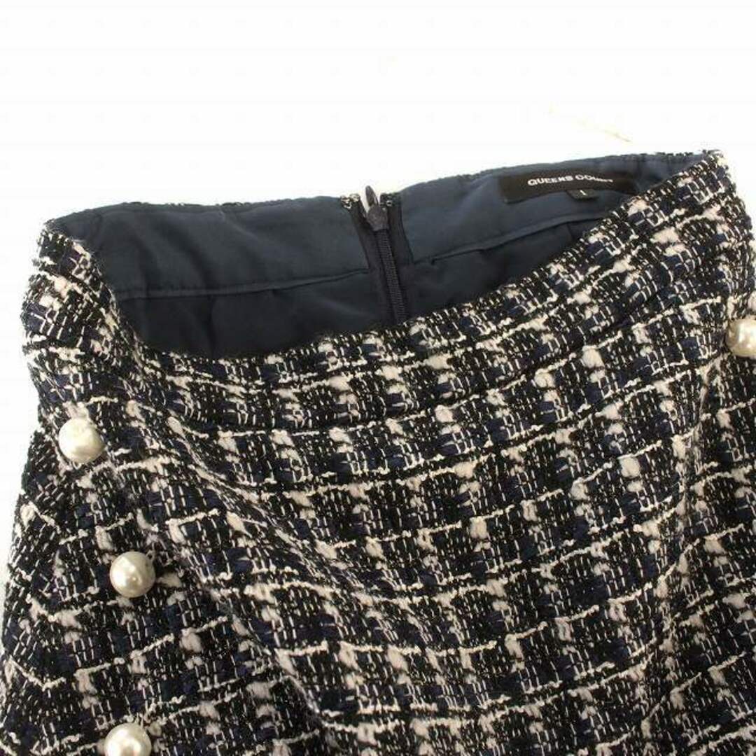 QUEENS COURT(クイーンズコート)のクイーンズコート パール付ファンシー ツイード スカート 1 S ネイビー  レディースのスカート(ひざ丈スカート)の商品写真