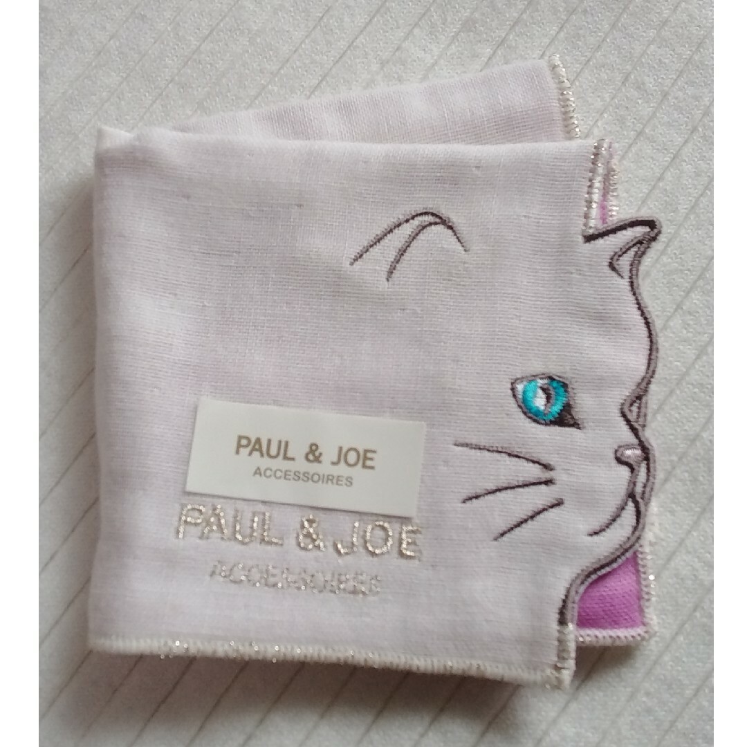 PAUL & JOE(ポールアンドジョー)の新品未使用 PAUL＆JOE ガーゼハンカチ ピンク 猫刺繍 ポールアンドジョー レディースのファッション小物(ハンカチ)の商品写真