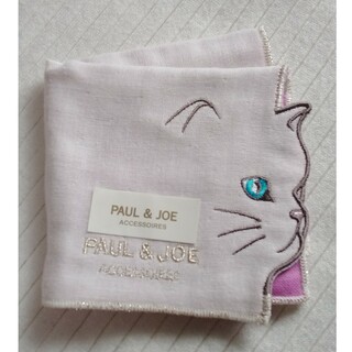 ポールアンドジョー(PAUL & JOE)の新品未使用 PAUL＆JOE ガーゼハンカチ ピンク 猫刺繍 ポールアンドジョー(ハンカチ)