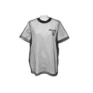 プラダ(PRADA)のPRADA プラダ 22SS チュールレイヤード 半袖Ｔシャツ ブラック ホワイト 3579AR ロゴ メッシュ サイズXS 中古 59814(Tシャツ(半袖/袖なし))