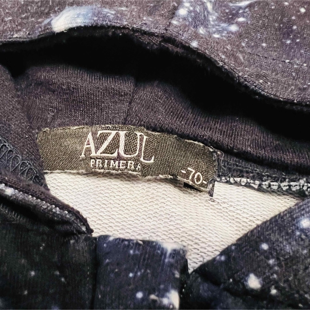 AZUL by moussy(アズールバイマウジー)のアズール AZUL ロンパース パーカー 宇宙 アース 星 ネイビー 70 総柄 キッズ/ベビー/マタニティのベビー服(~85cm)(ロンパース)の商品写真