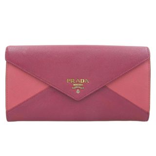 プラダ(PRADA)の【本物保証】 プラダ PRADA レターウォレット バイカラー ホック付 長財布 ボルドー×ピンク 1MH037 ドキュメントケース(財布)