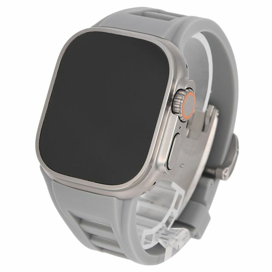 Apple Watch(アップルウォッチ)のアップルウォッチ ラバーベルト 44mm/45mm/49mm ULTRA２ ULTRA ウルトラバンド ベルト バタフライバックル ラグジュアリー グレー メンズの時計(ラバーベルト)の商品写真