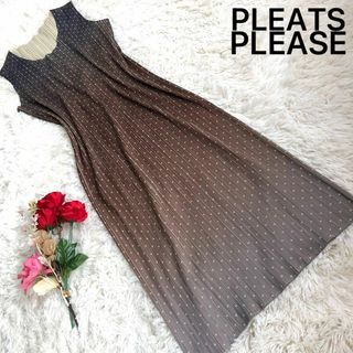 プリーツプリーズイッセイミヤケ(PLEATS PLEASE ISSEY MIYAKE)の【美品】プリーツプリーズ 希少品！ グラデーション ドットワンピース S ロング(ロングワンピース/マキシワンピース)