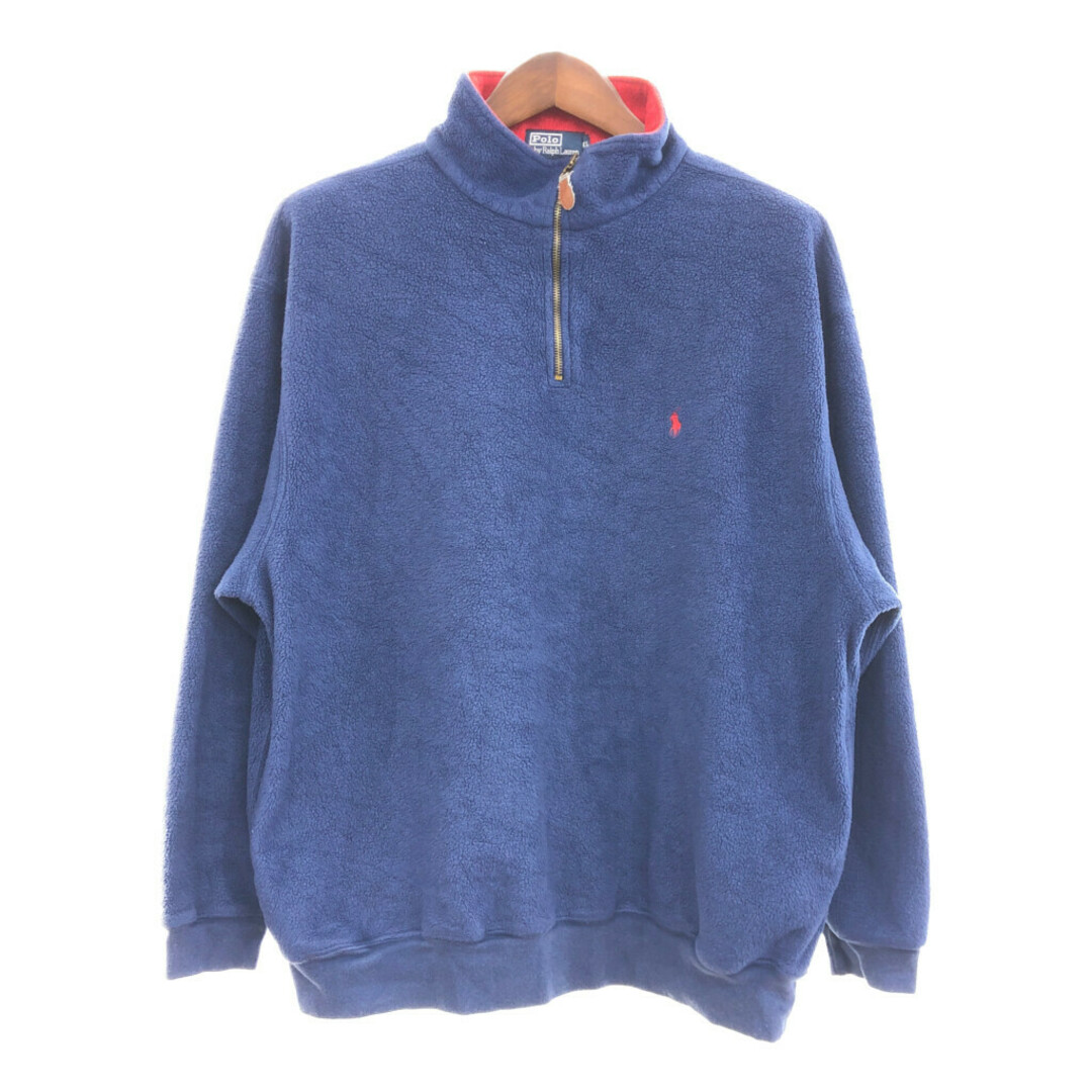 POLO RALPH LAUREN(ポロラルフローレン)のPolo by Ralph Lauren ポロ ラルフローレン ハーフジップ フリースジャケット ワンポイントロゴ ネイビー (メンズ XL) 中古 古着 P6915 メンズのジャケット/アウター(ミリタリージャケット)の商品写真